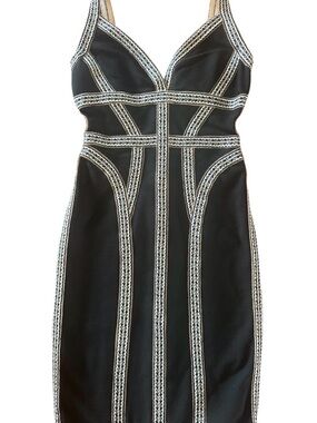 Herve Leger Black Bodycon Bandage Dress with  Trim Detail